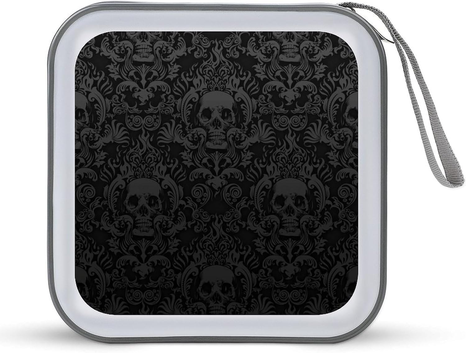 Gothic-wallpaper-for-walls-skull-damask CD Case 40 Capacity CD Holder Organizer Portable Zipper DVD Collection Storage Bag Compact Cases Storage Binder Plastic Holder Disc Car Home Travel
