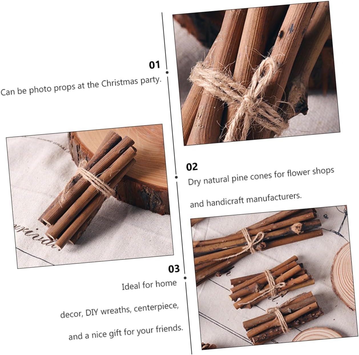 Gadpiparty 21Pcs Natural Christmas Wooden Sticks Pine Cones for DIY Crafting for Floral Arrangements Wreaths and Festive Decorations