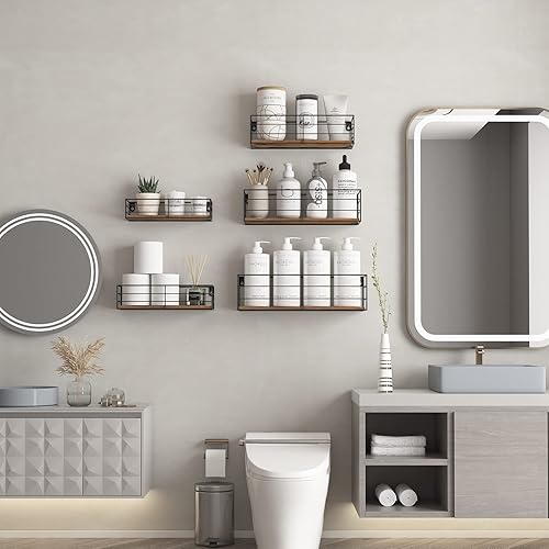 Vista 26 de CRUGLA Juego de 3 estantes flotantes montados en la pared, estantes colgantes de pared para baño, sala de estar, dormitorio, cocina y hogar