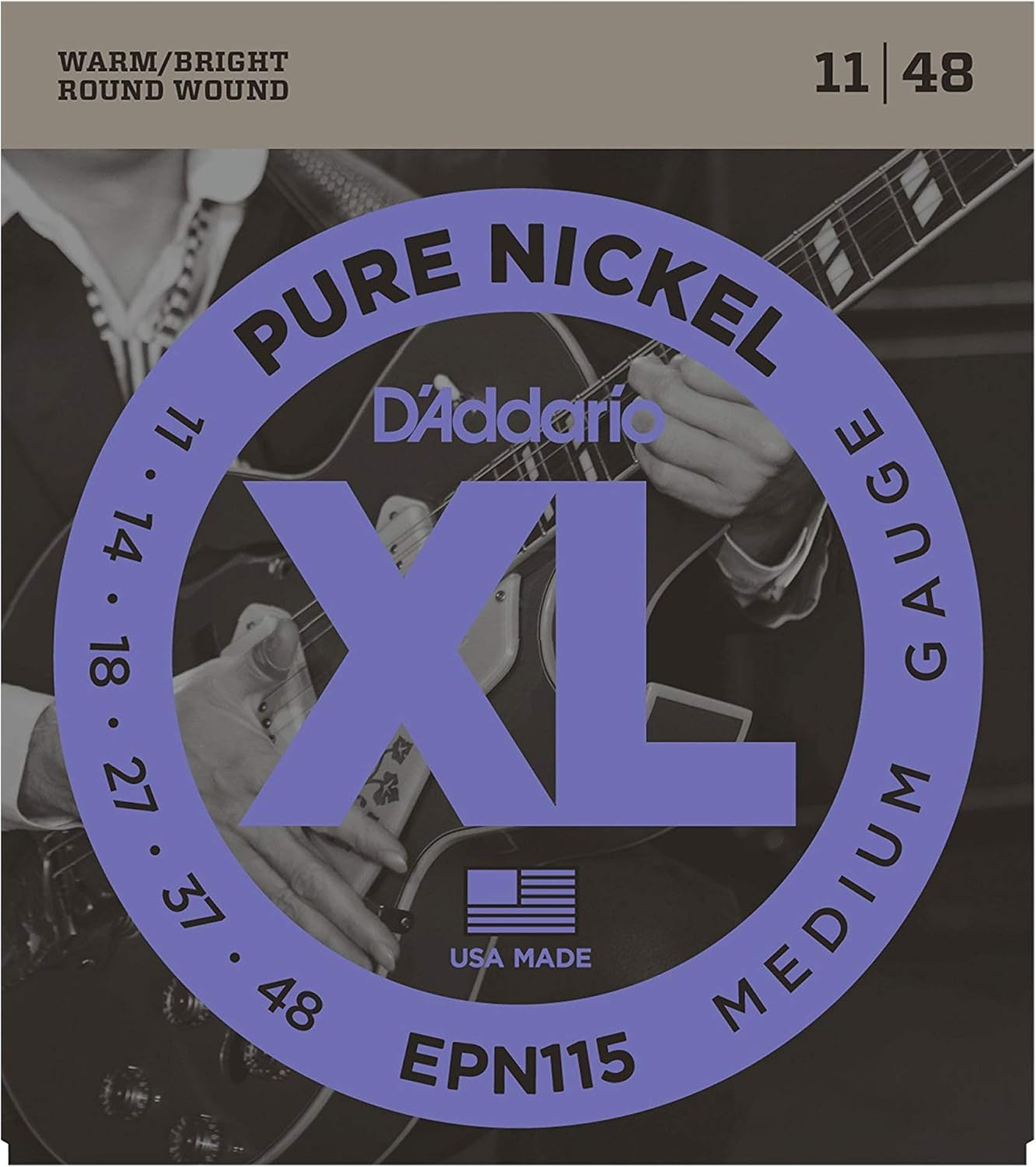 D'Addario EPN115 Pure Nickel Electric 11-48 Blues/Jazz Rock (3 Pack Bundle)
