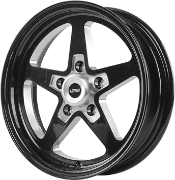 JEGS SSR Star Aluminum Wheel 15in.x 4in.| 5 x 4.75in.Wheel Bolt Pattern Spacing | -19 mm Offset | 1.75in.Backspacing | Gloss Black Powder Coat | 3.27in.Center Bore | Includes Center Cap