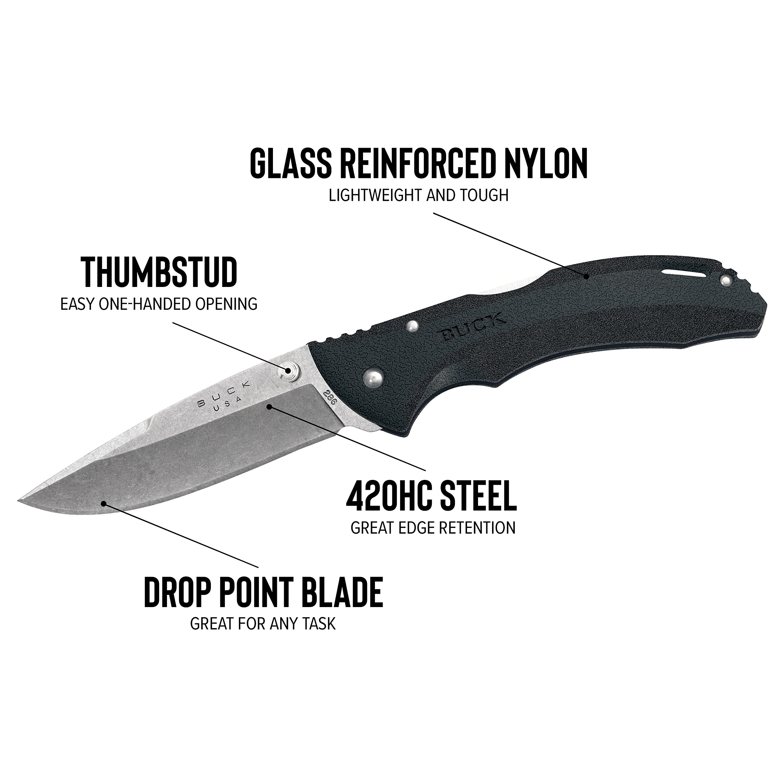 Buck Knives 0286 Bantam Folding Pocket Knife with Romovable Pocket Clip, Black