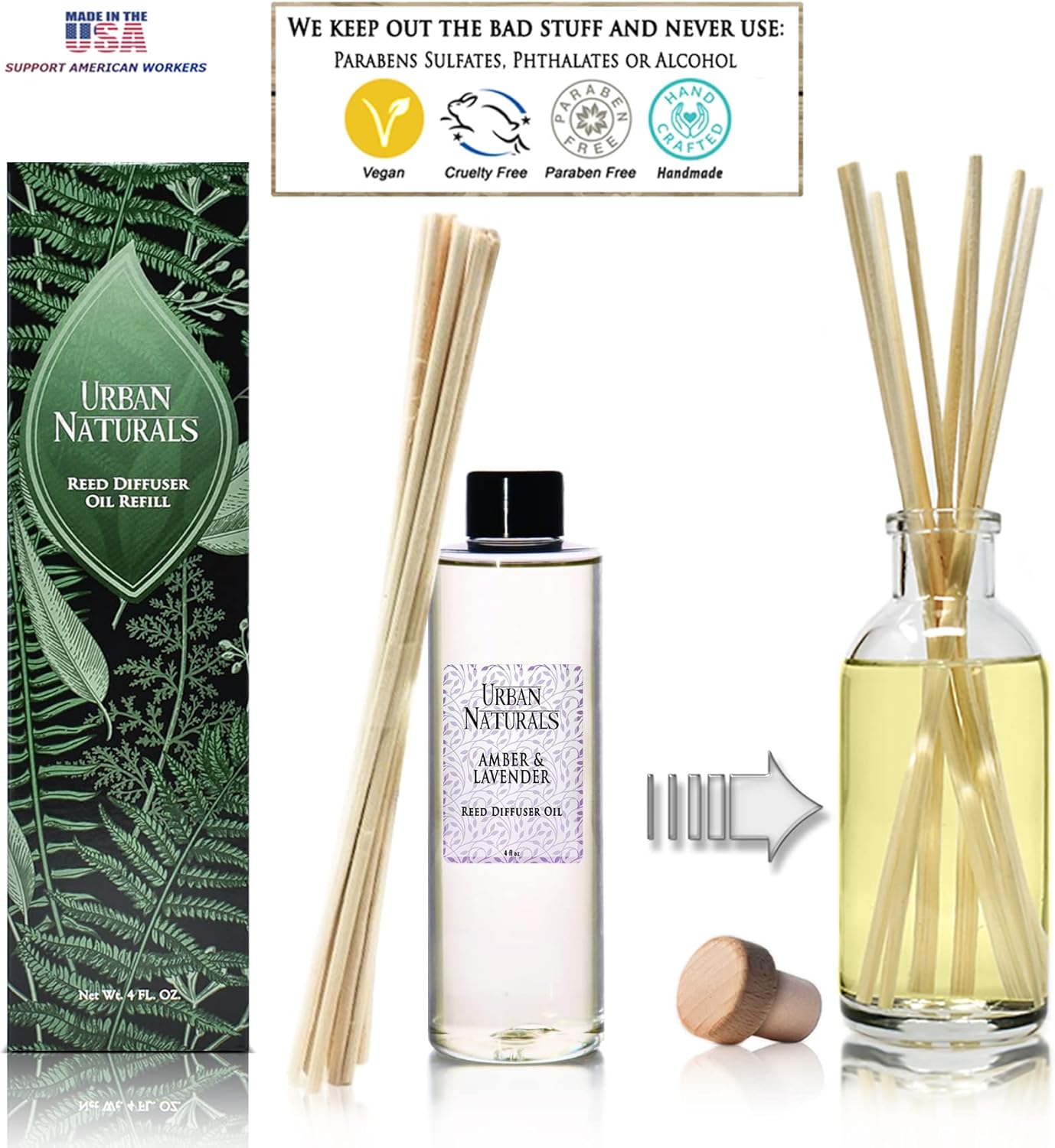 Urban Naturals Amber & Lavender Scented Oil Reed Diffuser Refill with ...