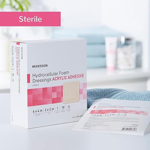 Miniatura 5 de McKesson Apósitos de espuma hidrocelular, estéril, adhesivo acrílico con borde, 4 x 4 pulgadas, 10 unidades, 1 paquete