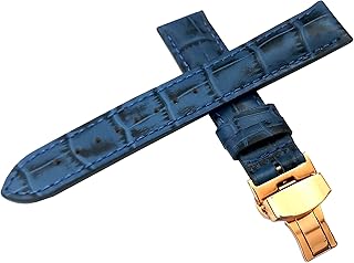 23mm Genuine Leather Blue With Blue Stich Watch Band Strap for Men and Women | Comfortable and Durable Material | Deployment Rose Buckle