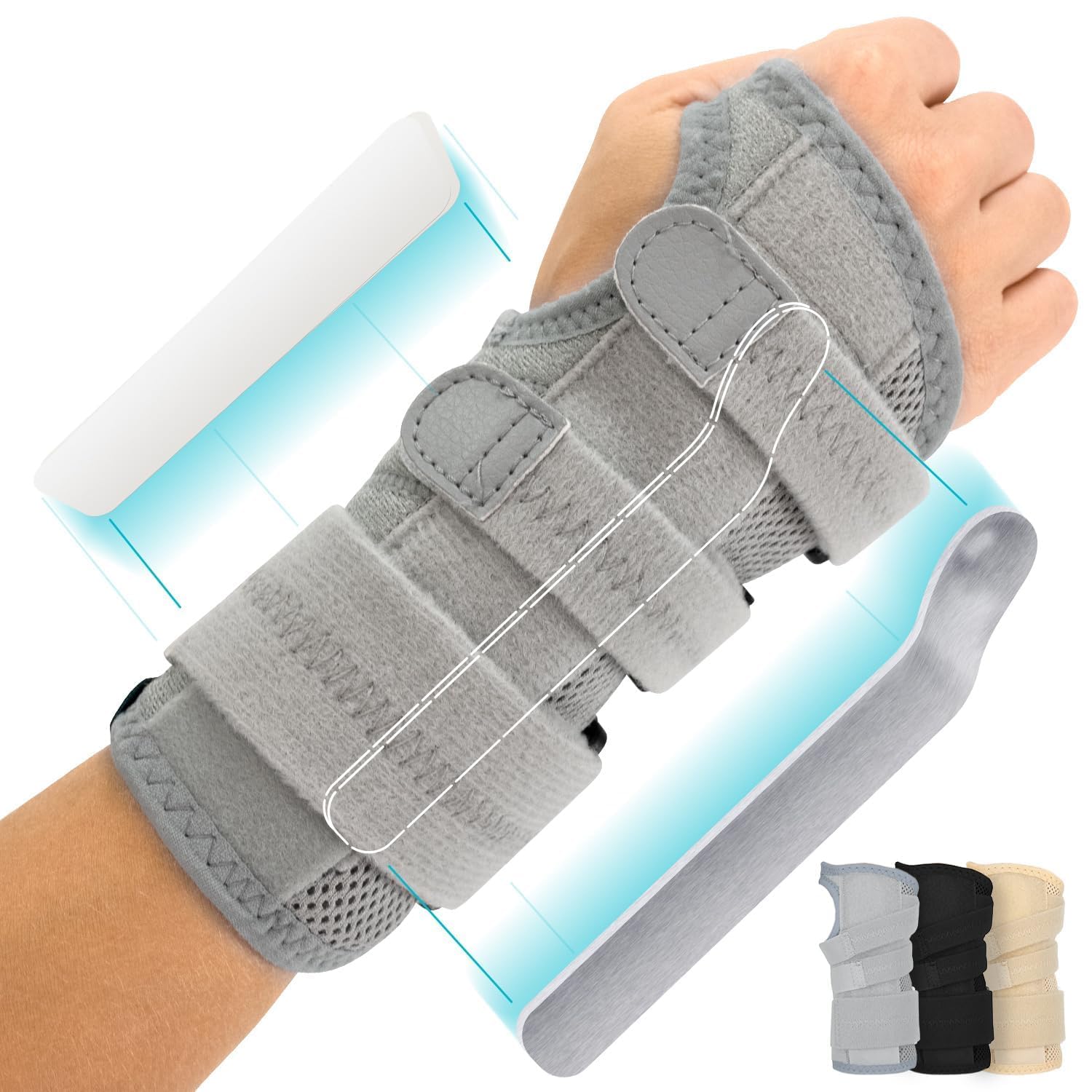 Vive Carpal Tunnel Wrist Brace with Splint for Left or Right Hand - Adjustable Night Wrist Support Splint