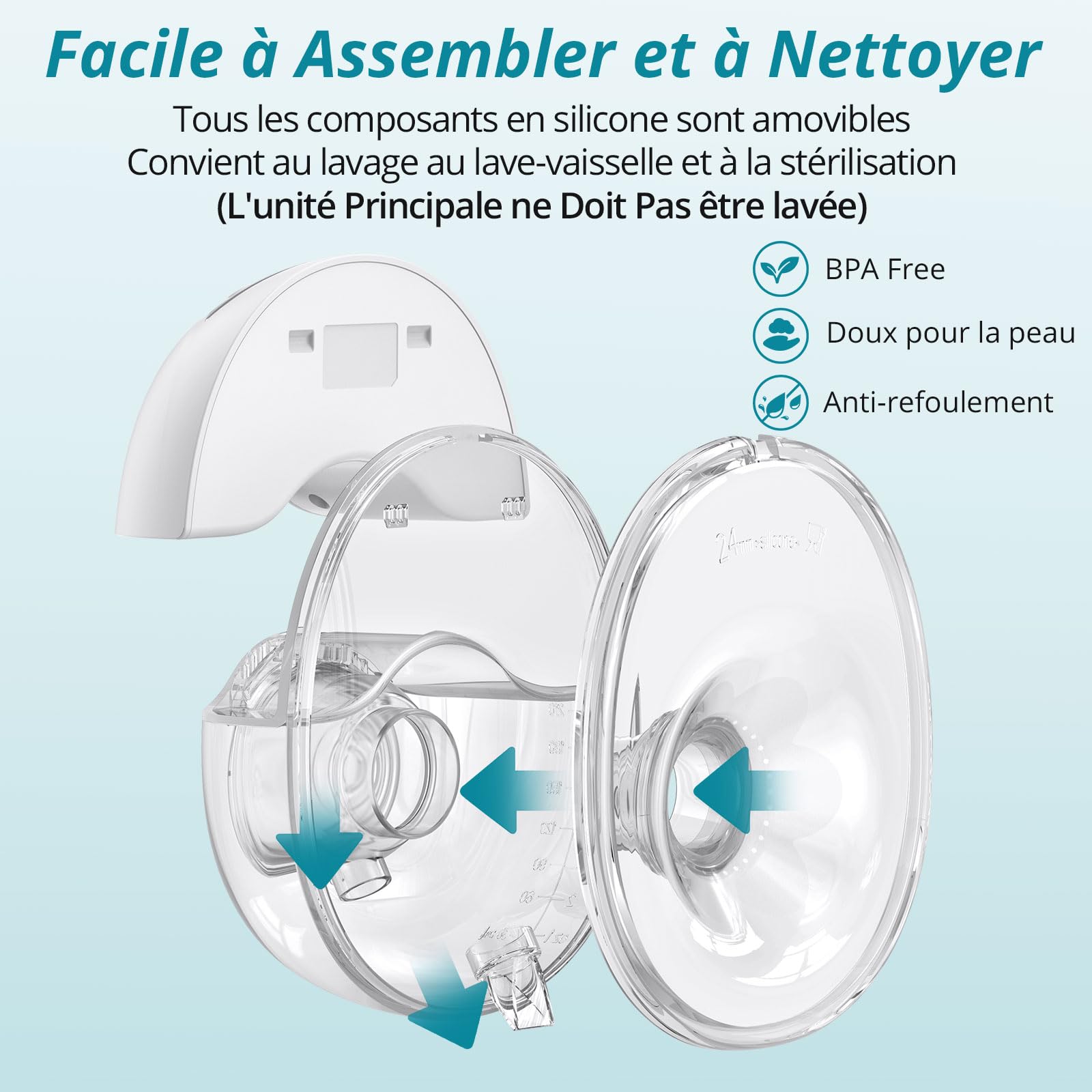 Tire-Lait Électrique Mains Libres, Portable et Silencieux, 4 Modes & 12 Niveaux d’Aspiration, Capacité 210 ml, Brides 19/21/24 mm, pour la Maison, le Travail et les Voyages (Blanc (2 Pièce))