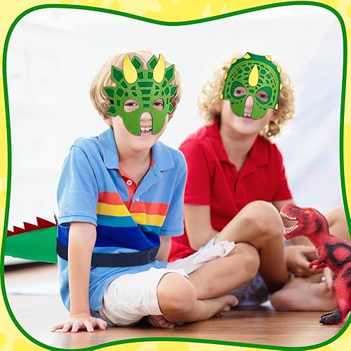 Miniatura 4 de Leitee El juego de 50 piezas de disfraz de dinosaurio incluye 25 colas de dinosaurio de cola de dragón y 25 máscaras de dragón de dinosaurio para