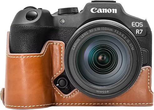 Rieibi EOS R7 Case - Quality PU Leather Half Case for Canon EOS R7 Mirrorless Camera - Grip Case for Canon EOSR7 - Brown
