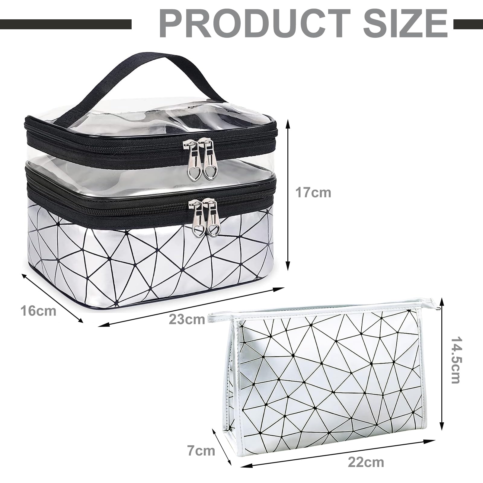 Makeup Bag, 2 PCS Silvery Cosmetic Bags - Image 2