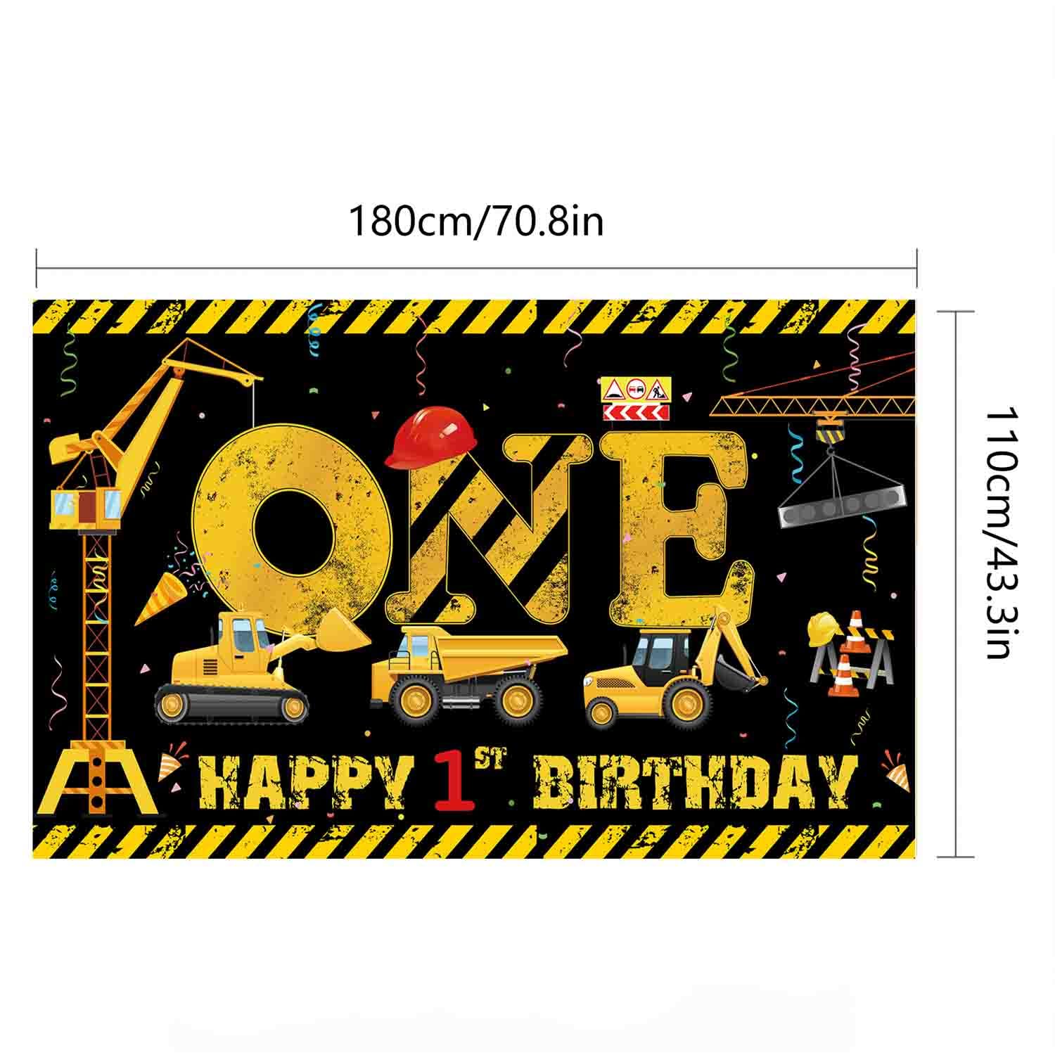 Fotohintergrund Bau & Geburtstag – 210x150 Cm Vinyl, Mit Muldenkipper & Bagger-Motiv