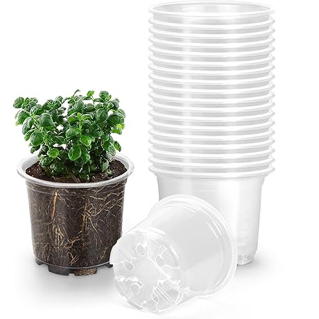 20 Pack Clear Plastic Pots for Plants - 5 Inch