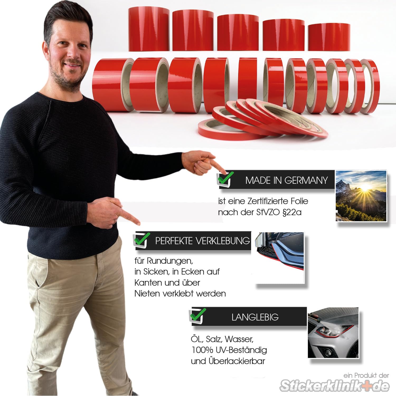 Auto Zierstreifen Rot Folienstreifen Autodekor Folie Red Shiny Pinstripes Boot Basteln Modelbau (100 mm)