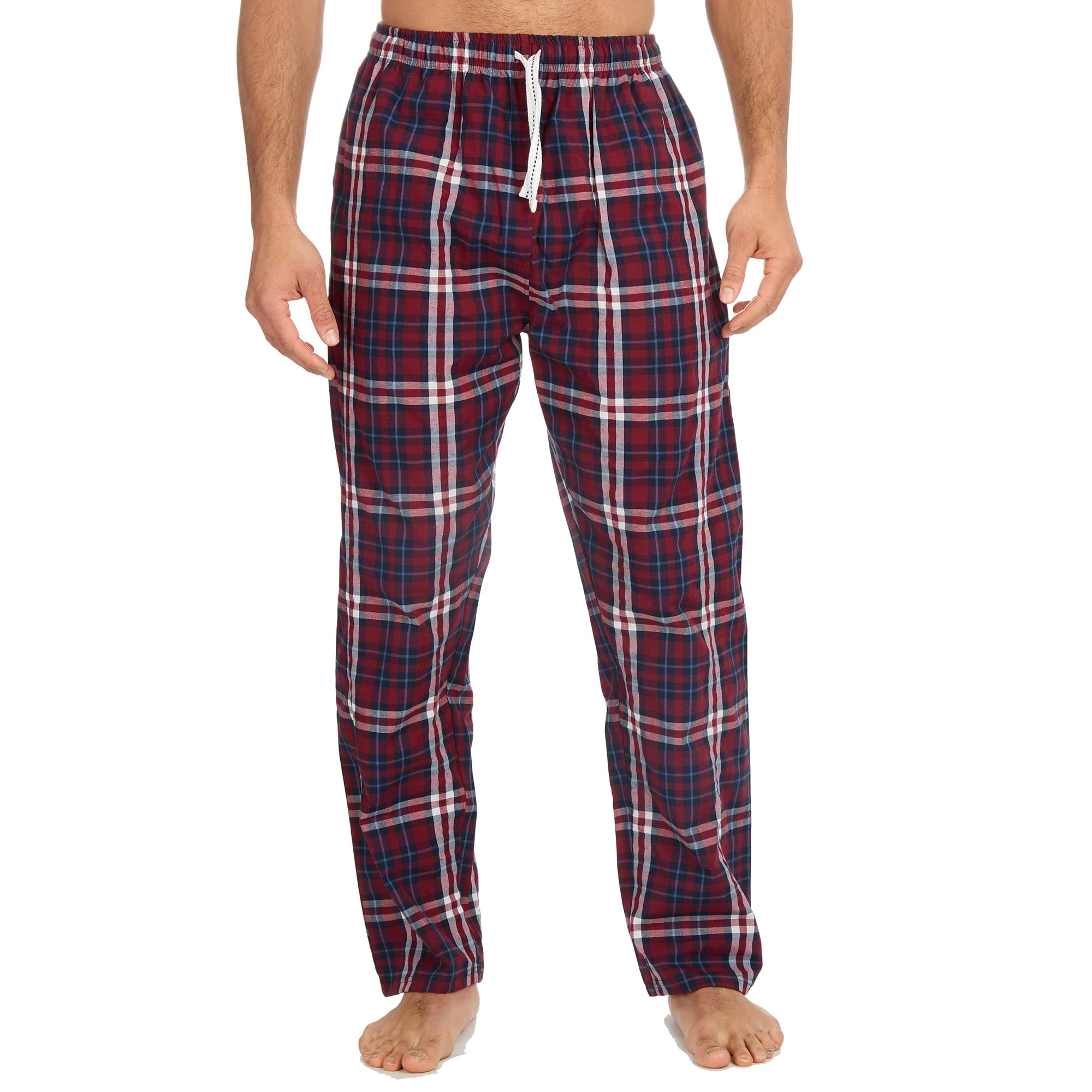 Metzuyan WS-SS24 Mens Woven Pyjama Bottoms Long Pants Flannel PJ's Trousers Nightwear Burgundy Large