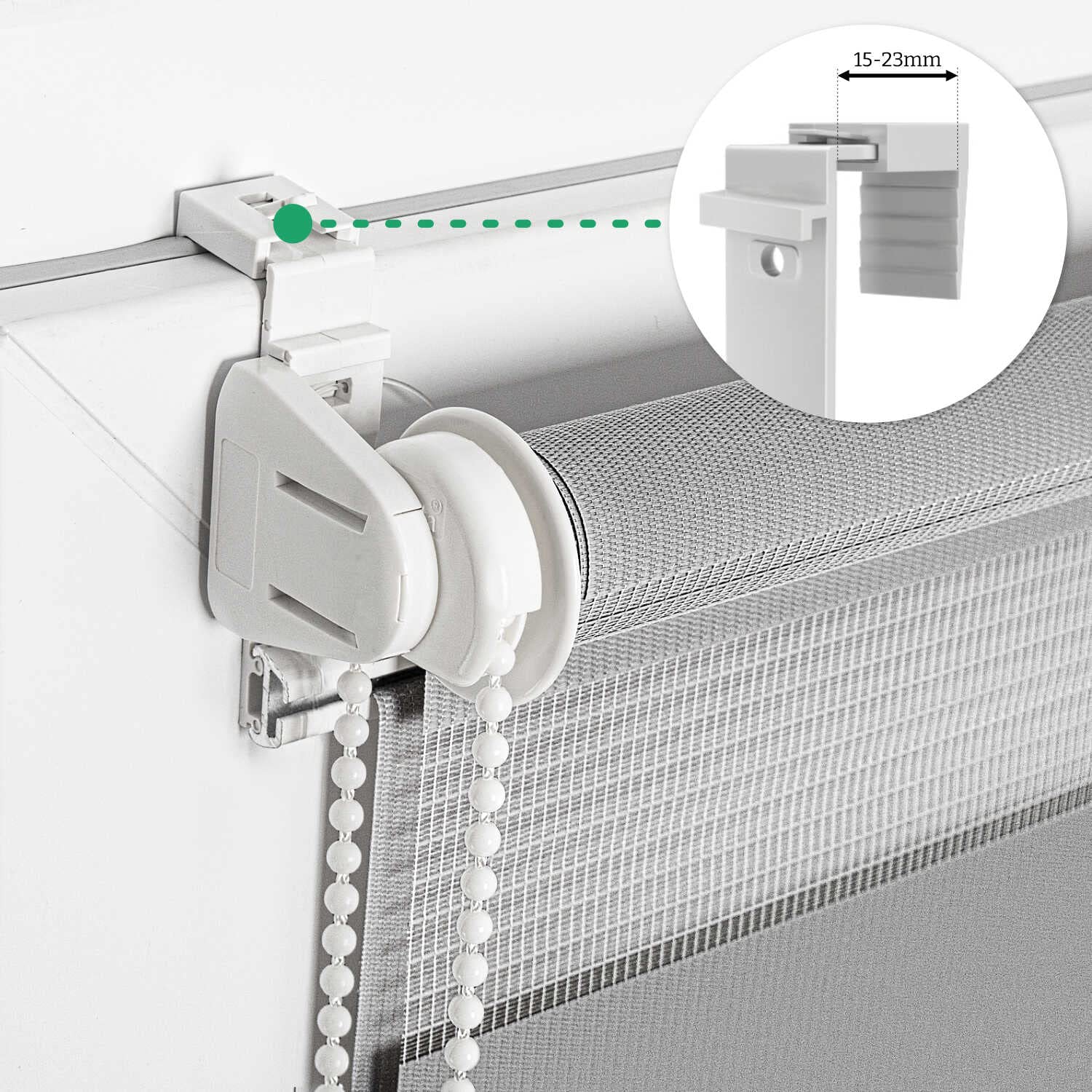 Estika Doppelrollo Klemmfix ohne Bohren - 140 cm x 120 cm - Grau - 27 Stofffarben, Tag und Nacht Duo Rollo, Rollos für Fenster ohne Bohren, Fenster Sichtschutz (140 cm Stoffbreite)
