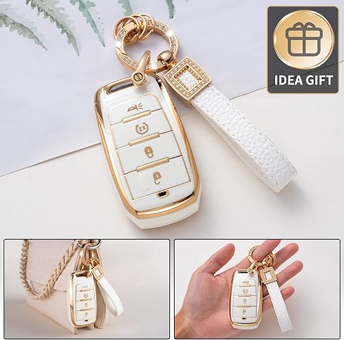 Miniatura 4 de Funda para llavero Dodge con cordón de cuero, funda compatible con Dodge RAM 1500 2500 3500 4500 5500 4500 5500 4 botones Smart Key Protector Holder