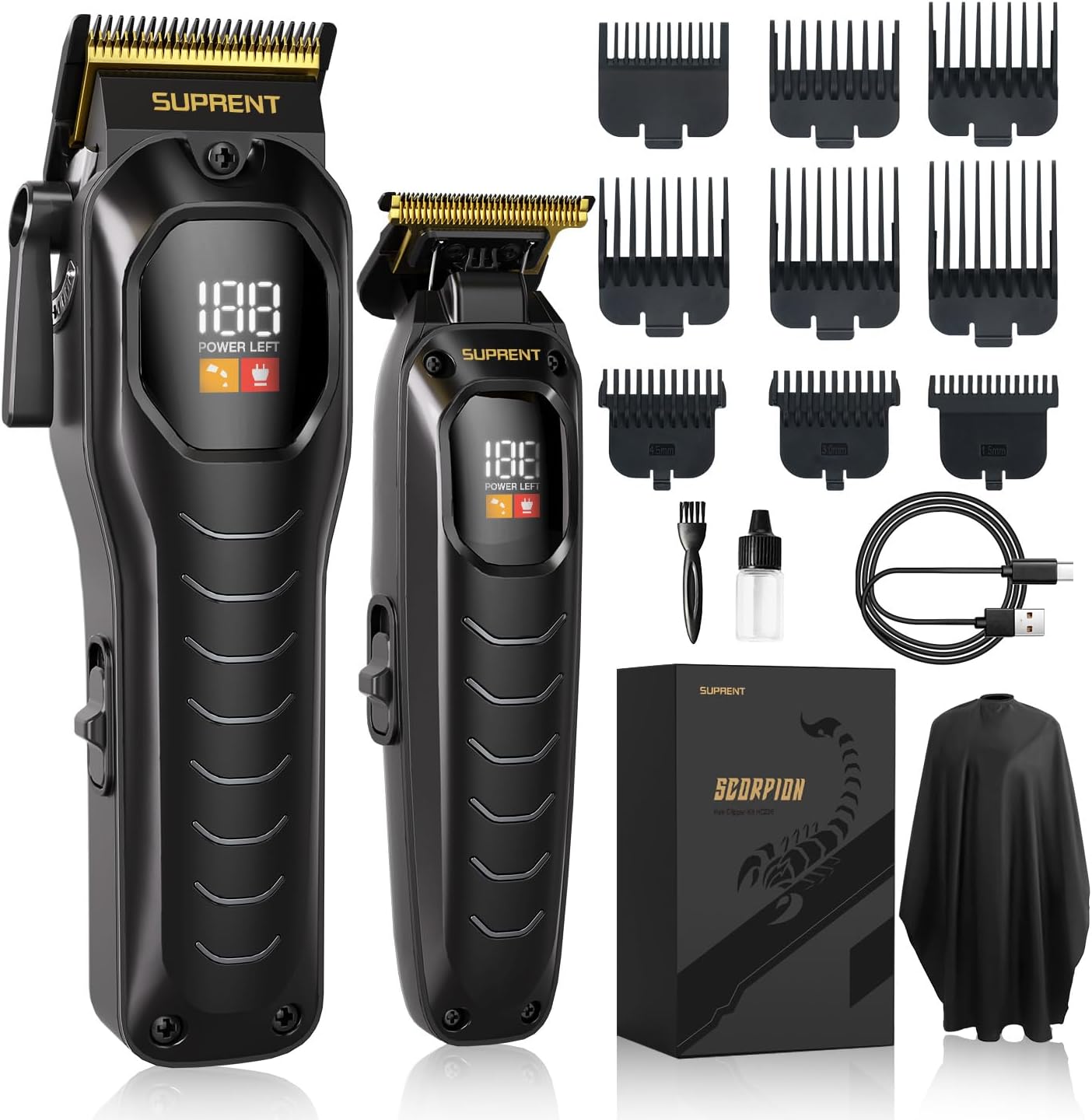 Professional Hair Clipper for Men-Rechargeable Heavy-Duty Motor Hair Cutting Kits with LED Display, Cordless Factory-Calibrated Zero Gapped Beard Hair Trimmer, Gifts for Men, Black