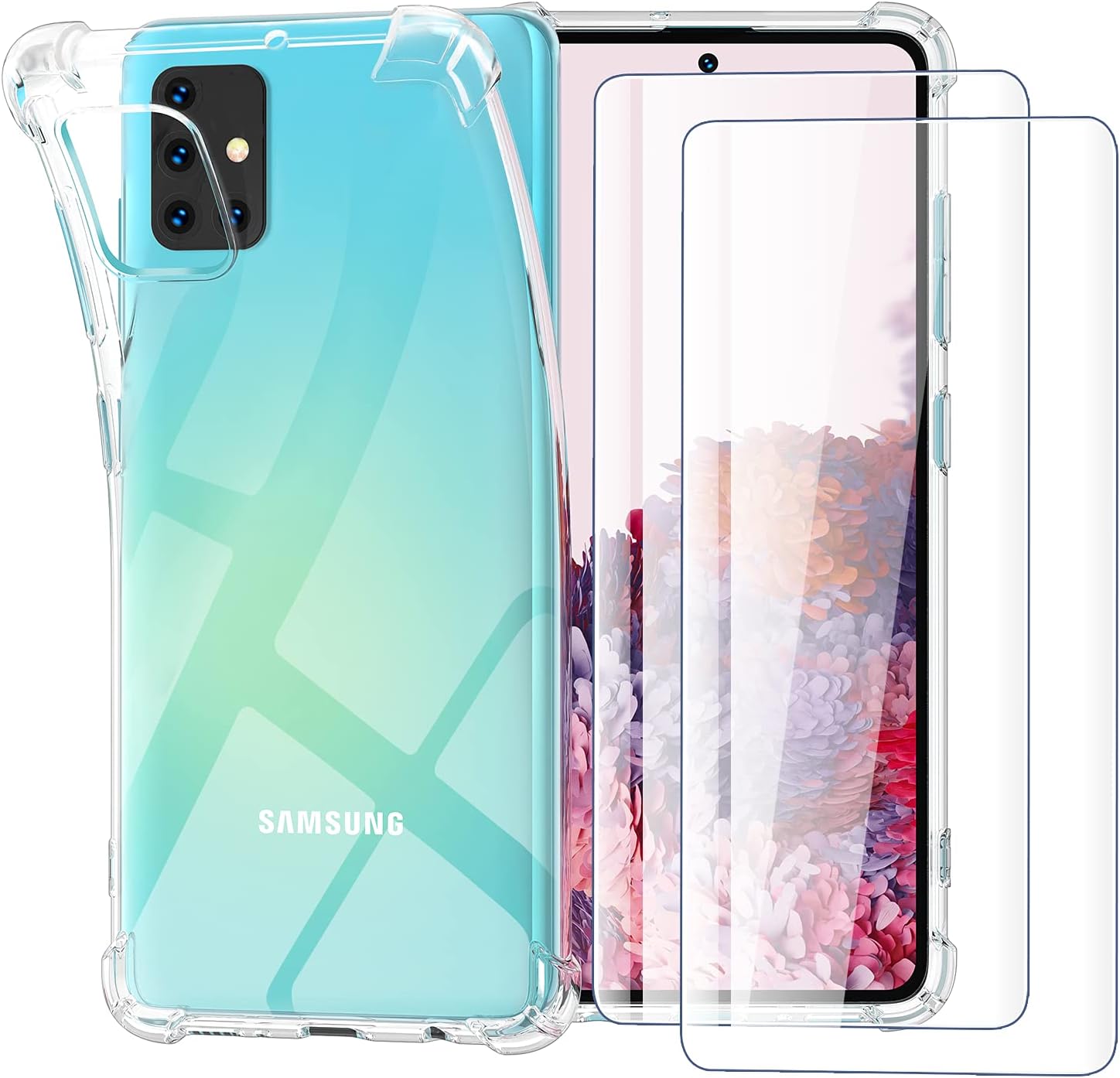 Case Compatible with Galaxy A51, 2 Packs Screen Protectors, Clear Silicone Soft Shockproof Bumper, Anti Scratch Protection Phone Cover Compatible with Galaxy A51 6.5 inch- Clear