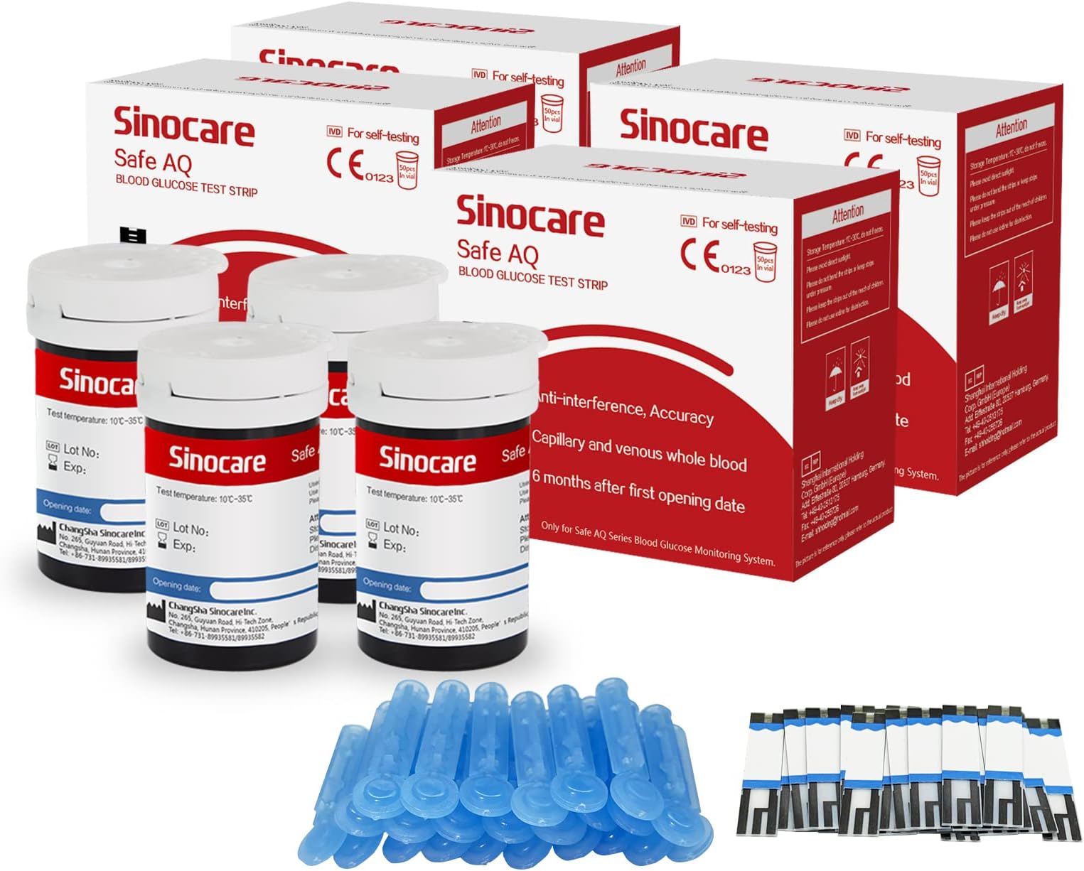 100pcs Blood Glucose Test Strips & 100pcs Lans., Blood Sugar Test Strips for Safe AQ Smart and Safe AQ Voice (Safe AQ Strips- 100)