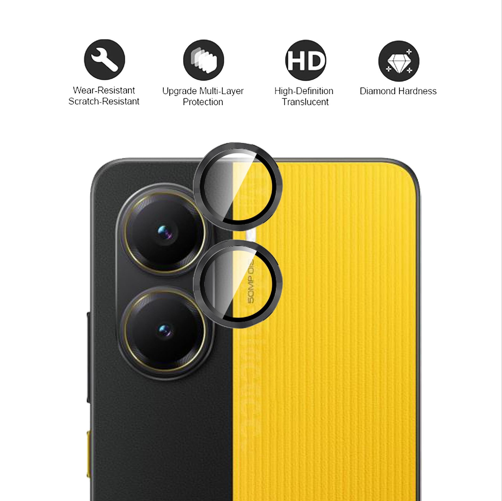 Protezione Obiettivo Fotocamera In Vetro Temperato 9H Per Xiaomi Poco X7 Pro, Nero