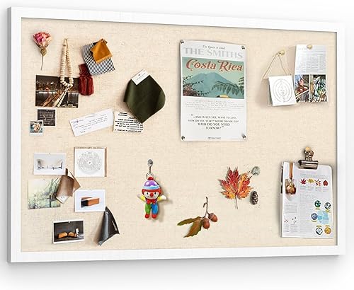Miratino Gran Tablero de Anuncios 30x20 Pulgadas con Tableros de Lino y Corcho para Pared, Decoración Colgante, Tablero de Pines con Marco de