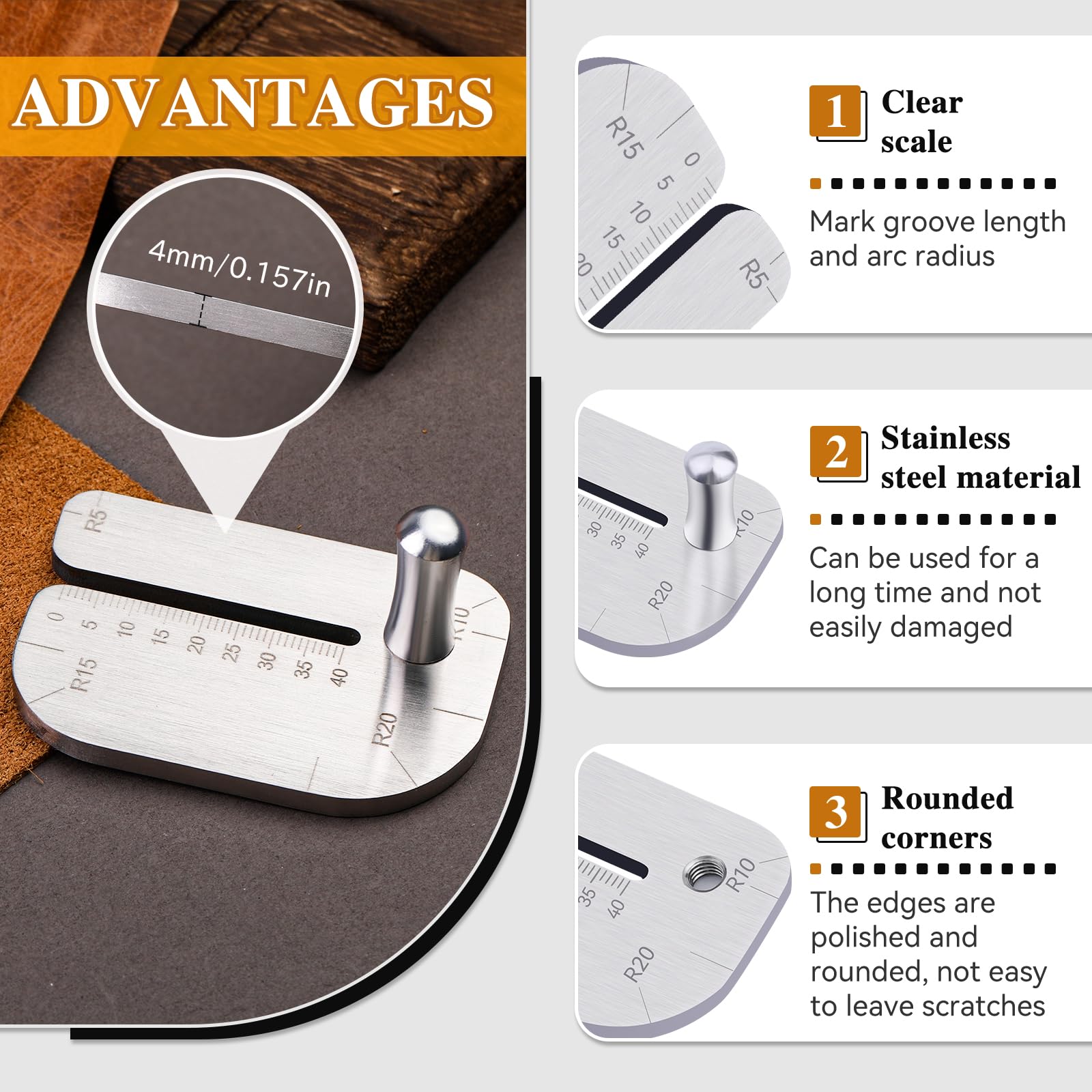 TLKKUE Leather Stitching Punch Aid Plate, Stainless Leather Punch Plate with Sewing Stork Scissor and Thimbles, Leather Punch Aid Plate for Pulling Out Diamond Rimmed Chisels or Nail Irons