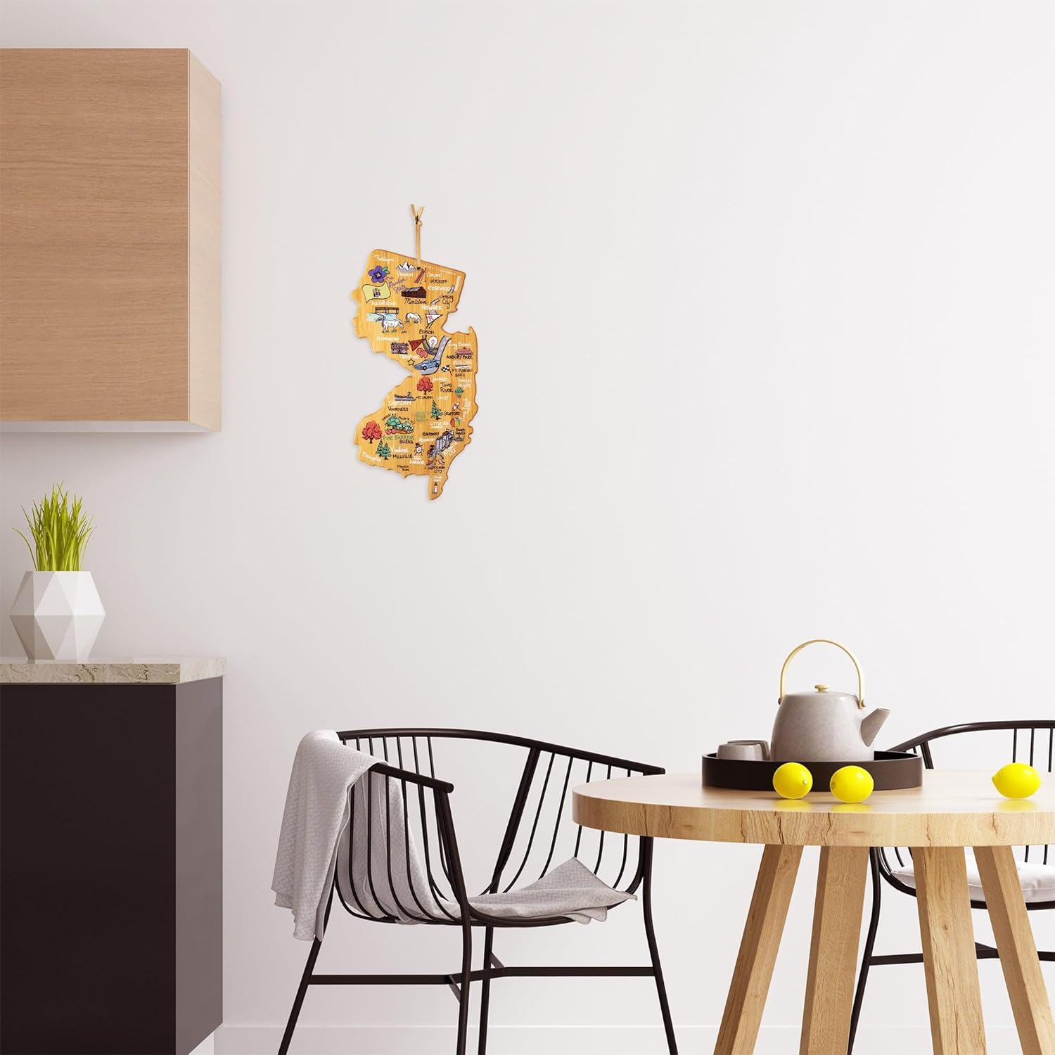 Totally Bamboo New Jersey State Shaped Cutting Board and Charcuterie Serving Platter with Artwork by Fish Kiss, Includes Hang Tie for Wall Display - Image 4