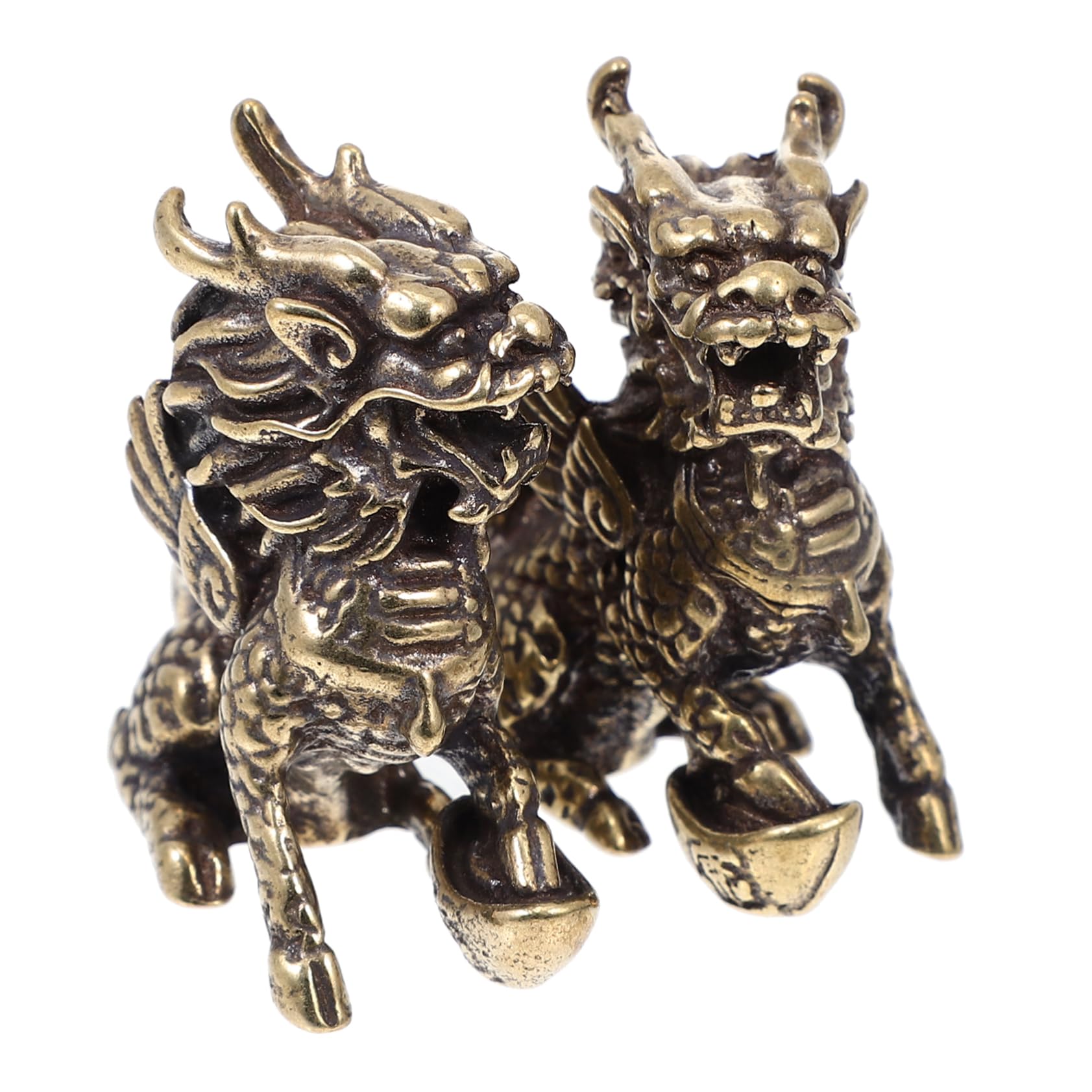 PRETYZOOM 1pair Unicorn Ornament Statue Decorative Kylin Craft Figurine Table Centerpieces Desktop Decor Wealth Prosperity Golden Desk Decor Copper Kirin Brass