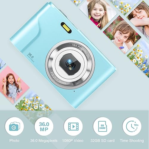 Miniatura 2 de Cámara digital con pantalla LCD, Full HD 1080P 36.0 megapíxeles para vlogging para adolescentes, niños y niñas, cámara digital de vlogging con zoom