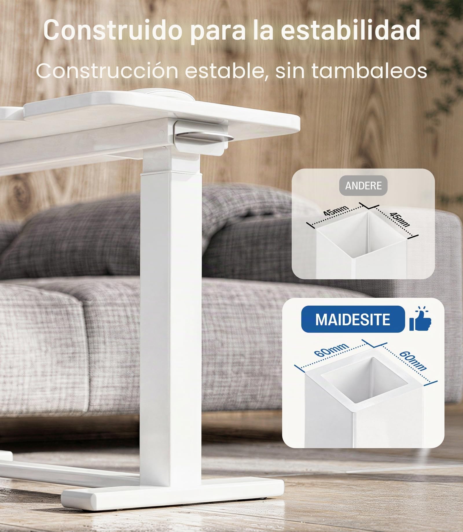 MAIDeSITe Fit Dual Mesa Auxiliar con Ruedas para Ordenador, C Forma Altura Ajustable Mesa de Cama, 70x40cm Pequeña Mesa Elevadora Rodante con Superficie Dividida y Ruedas para Salón Dormitorio
