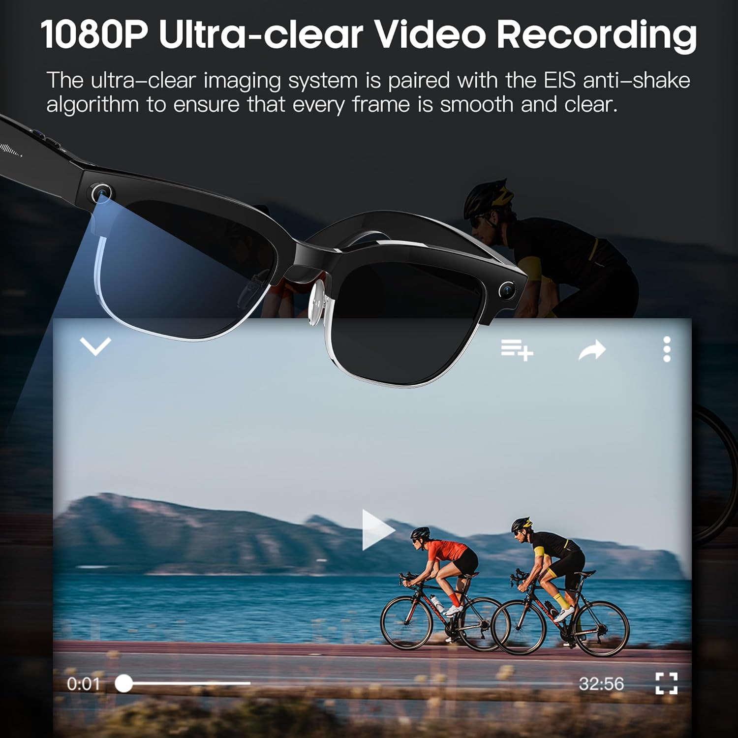 AI Smart Camera Glasses with HD 8MP Camera, 4K Photos & 1080P Video,Anti-Shake, 12Hours Music/Bluetooth Calls, Real-time Translation/GPT Object Recognition, IP66 Waterproof (Photochromic Lenses)