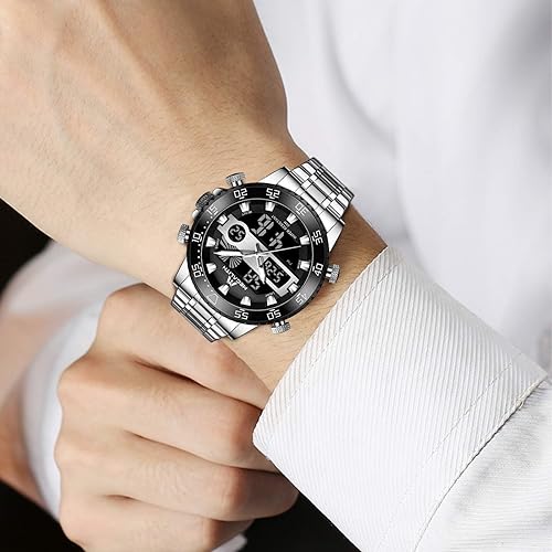 Miniatura 2 de MEGALITH Reloj digital impermeable de acero inoxidable con cara grande LED analógico multifuncional para deportes al aire libre, relojes de pulsera