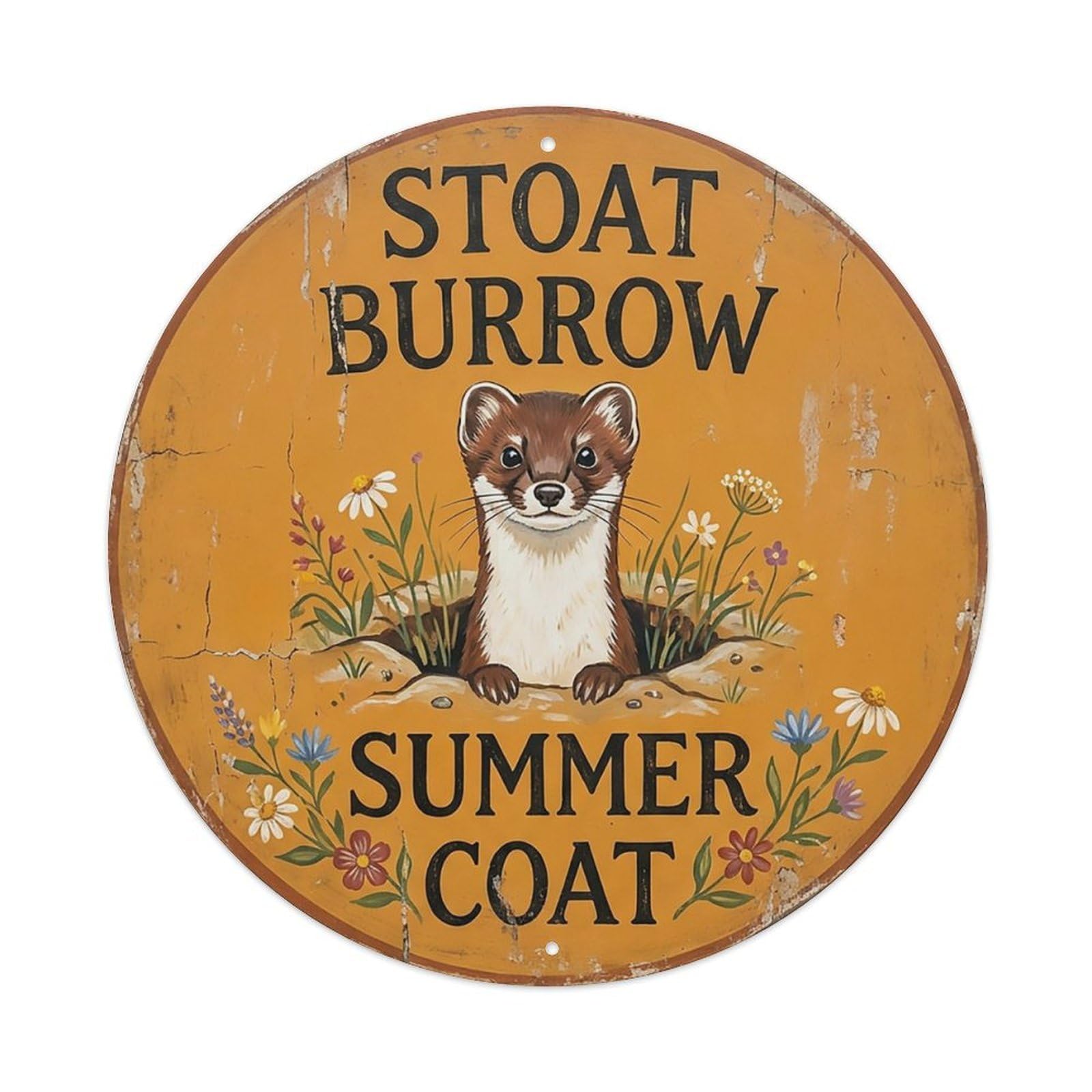 Cxhjca 8X8inch(20X20cm) Stoat Burrow Summer Coat Metal Tin Sign