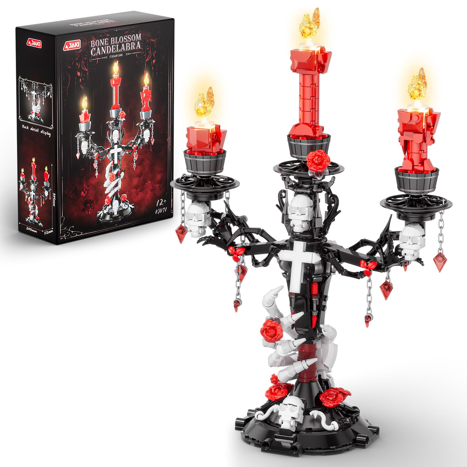 JAKI Kit per la costruzione di candelabri con teschio gotico con rose e