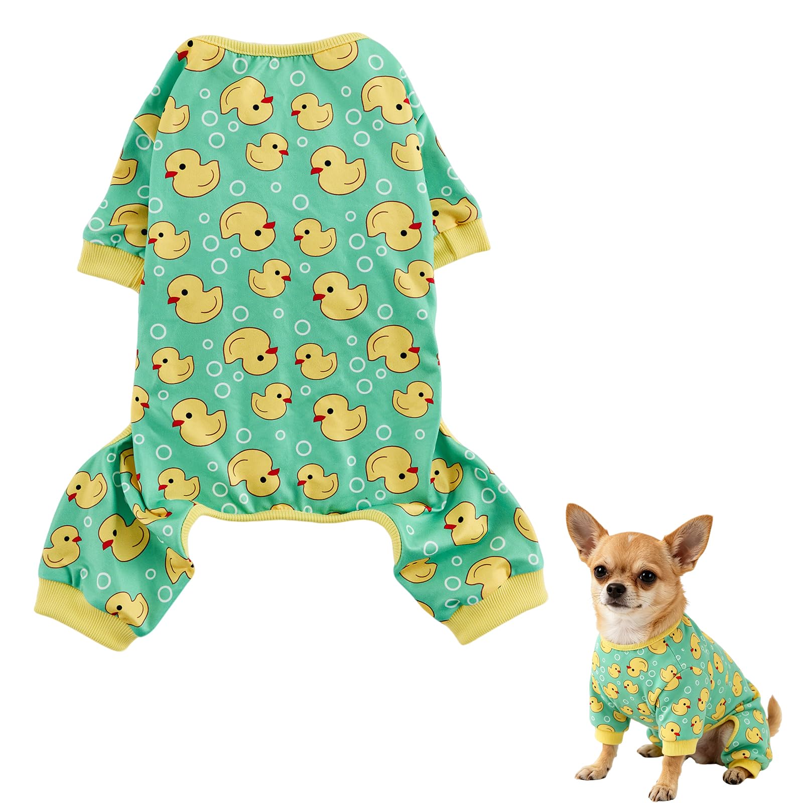 Dog Pyjamas dog clothes Cute Dog Onesie Pajamas Yellow Duck Pattern Onesie Pet pjs Clothes for Small Medium Dogs Chihuahuas Corgi Yorkshire French Bulldogs etc, Fits 18-22 Lbs (L)
