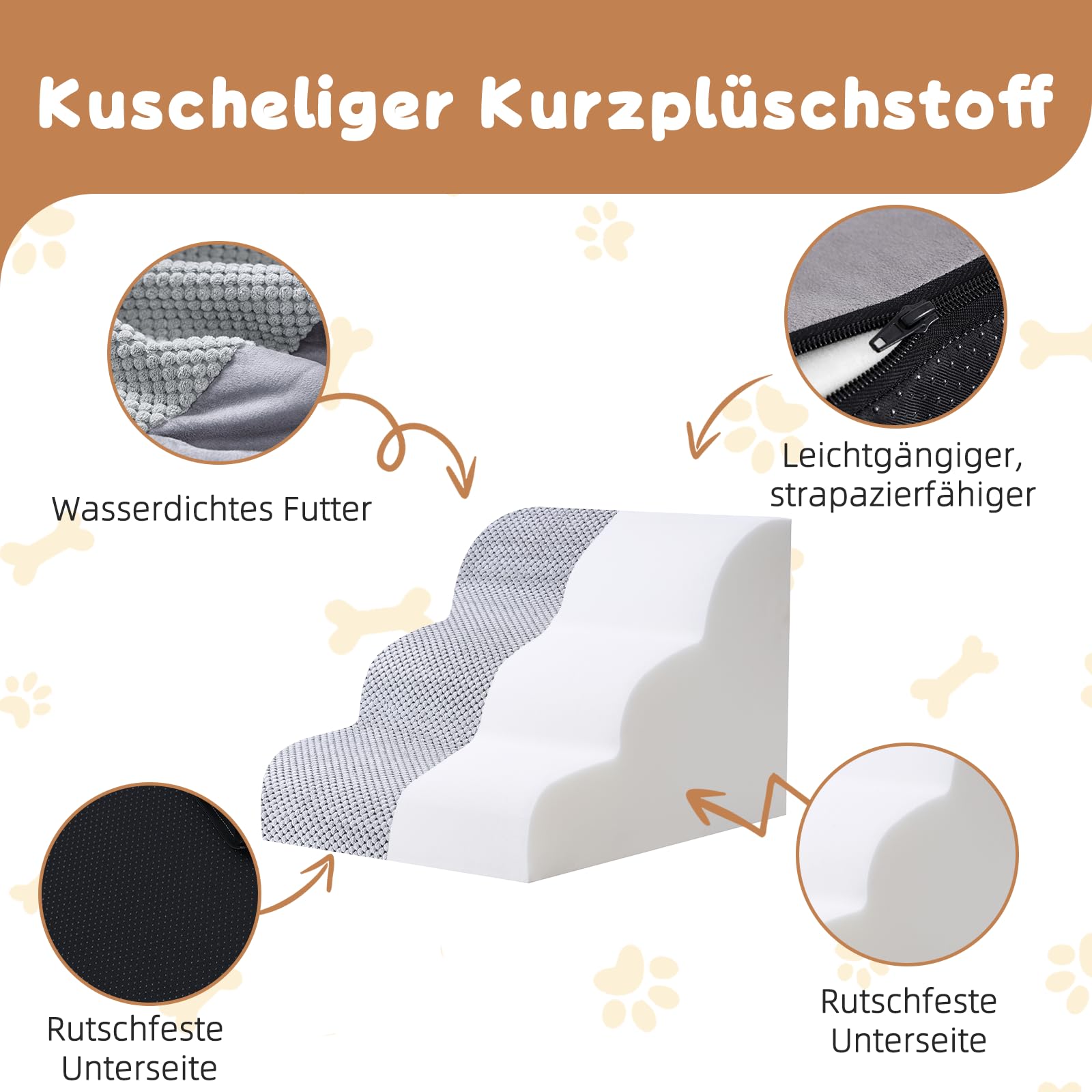 Hundetreppe 3 Stufen 40x50x40cm für Hunde & Katzen bis 18 kg
