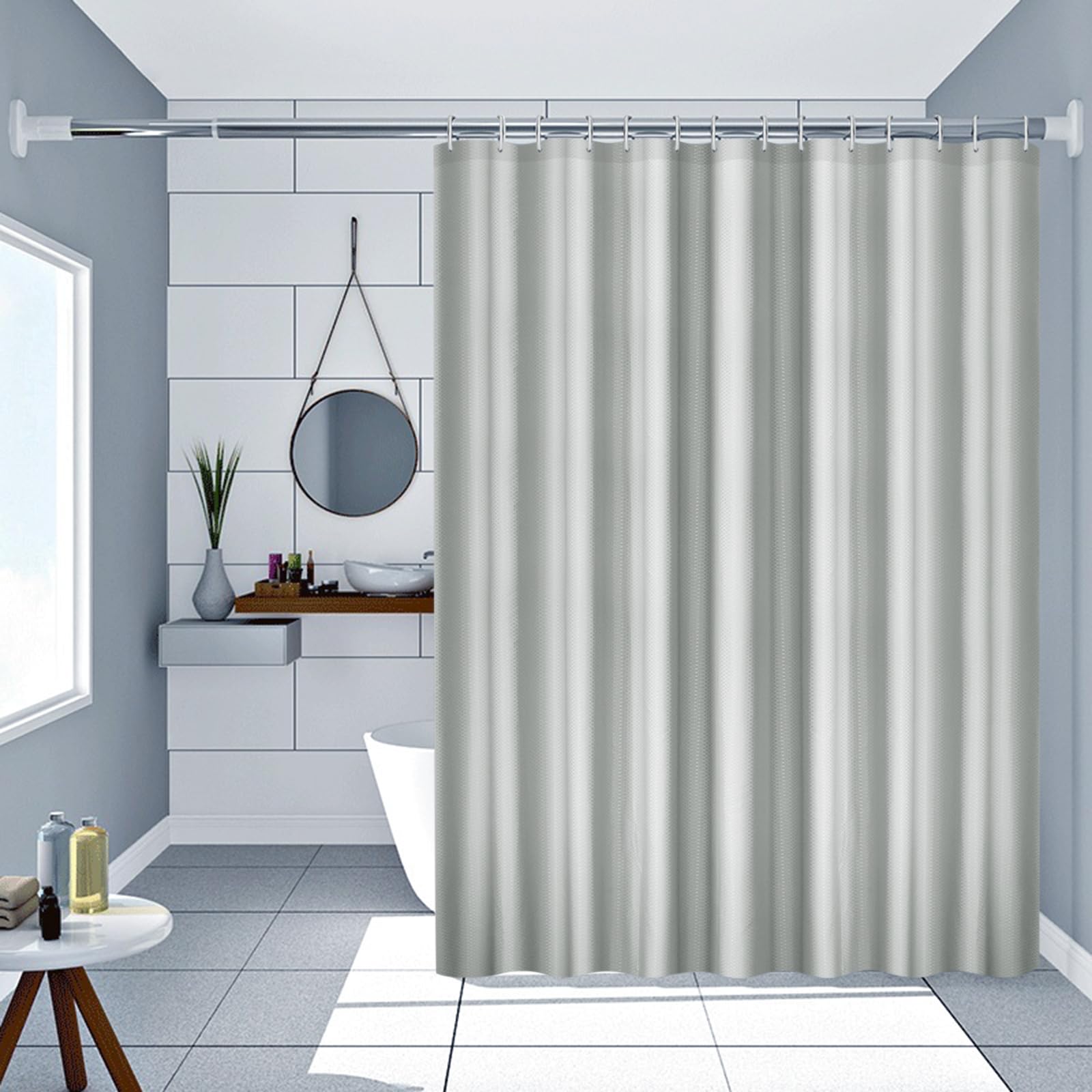 AMDXD Tenda da doccia 80 x 200 cm, grigio, impermeabile, in tessuto di poliestere, lavabile, antimuffa, antibatterica, con anelli