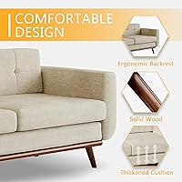 Vista 3 de DIFY Sofá de 3 plazas de felpilla de 77 pulgadas, sofá tapizado con patas de madera maciza, respaldo copetudo, decoración moderna de mediados