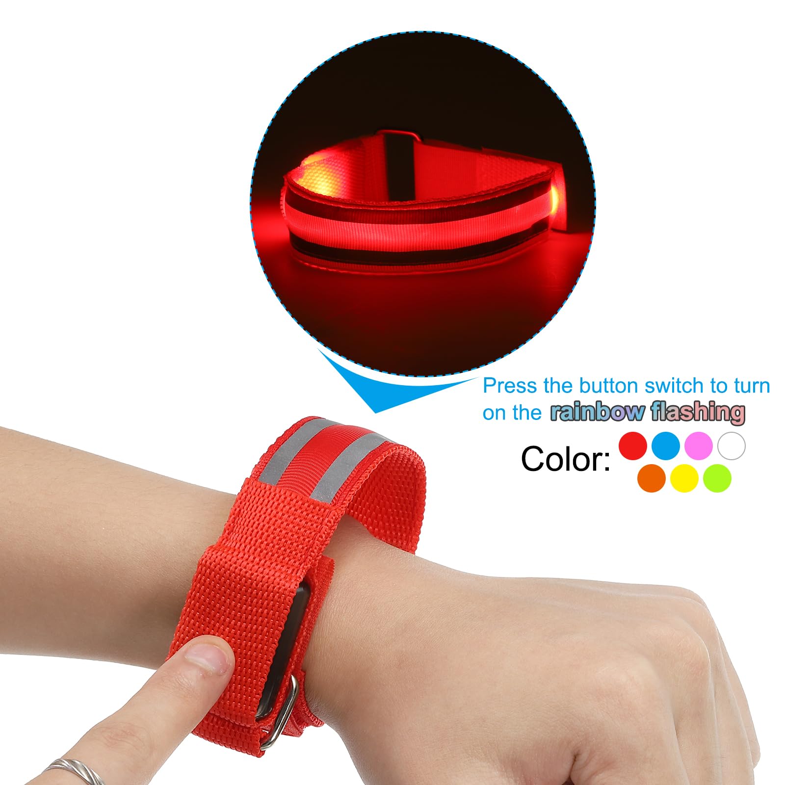 PATIKIL LED Wristband, 2 Pack Light Up Bracelets LED Armbands Glow in the Dark Safety Wrist Band for Parties Concerts - Image 4