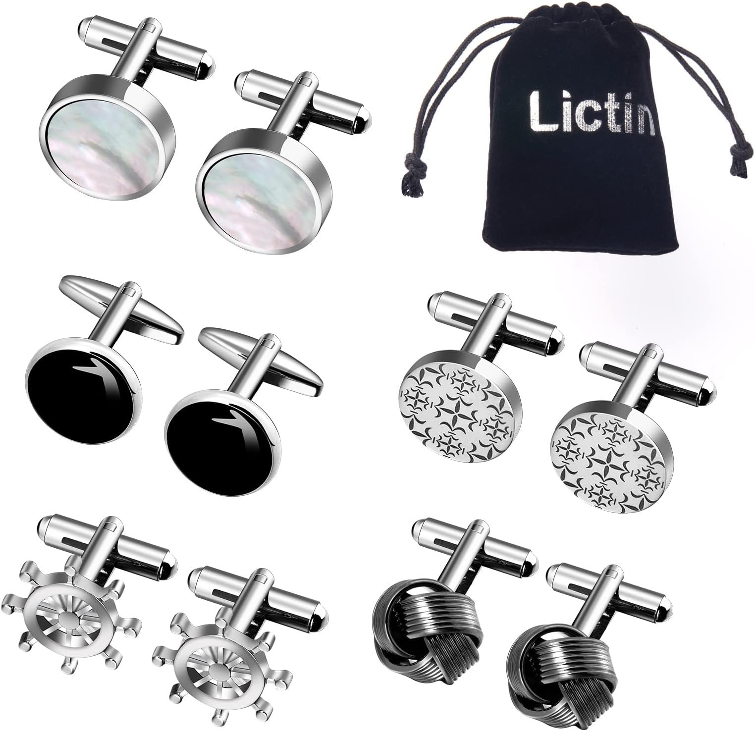 LictinMen's Cufflinks Cuff Links for Men, Stainless Steel Tuxedo Shirt Cuff Links Set