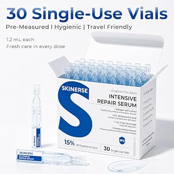 Intensive Repair Serum, 15%Hyaluronic Acid for Sensitive Skin Anti Aging Ultra Hydrating Serum for Face Calming Barrier Repair Redness Relief with Ceramides Centella 30Vials Daily Travel Care