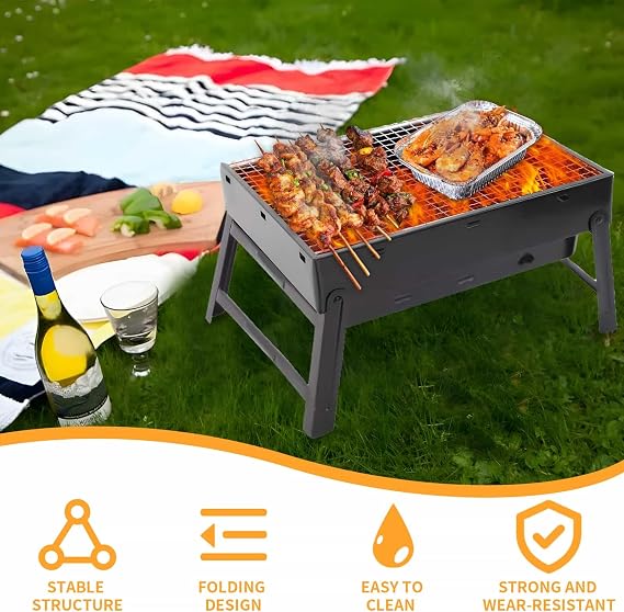 Portable BBQ Grill Foldable Barbecue Grill Rack Burning Charcoal Grill