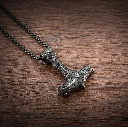 Miniatura 5 de Collar nórdico escandinavo vikingo de acero inoxidable para hombre, novio, papá, marido, cadena de 24 pulgadas, Acero inoxidable