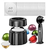 Reusable & Refillable Pods Kit for Nespresso Vertuo–60 Refill Aluminum Foil Lids, Compatible with Nespresso Vertuo & Vertuoline Machines, Coffee Capsules Kit with Lid Cutter, Holder & Scoop