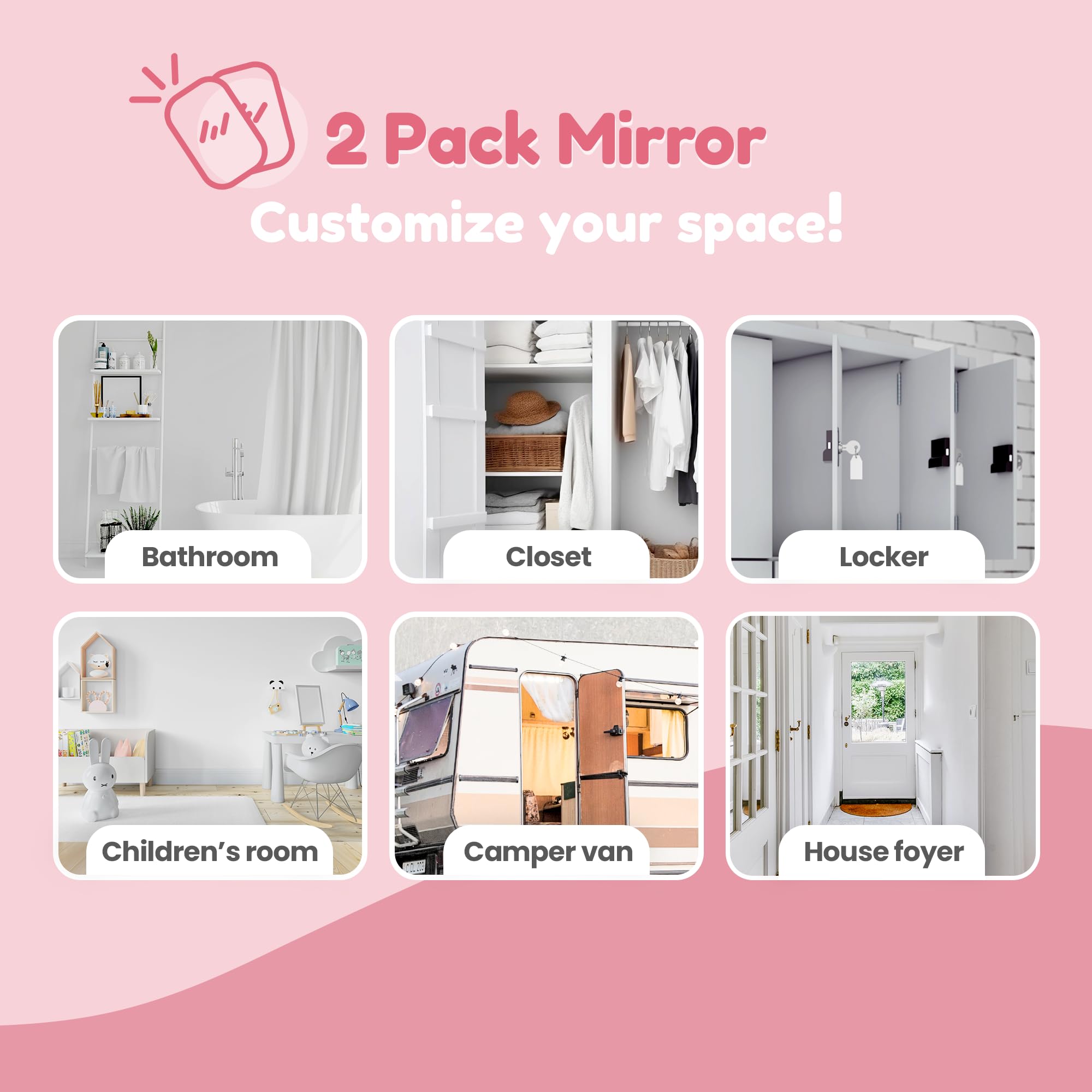 MYRO - 2 espejos autoadhesivos de 7 x 12 pulgadas, inastillables, espejo de ducha y baño con cintas adhesivas fuertes, ideal para escuela, aula, sala de juegos, oficina, camping, 3.5 onzas, veneciano