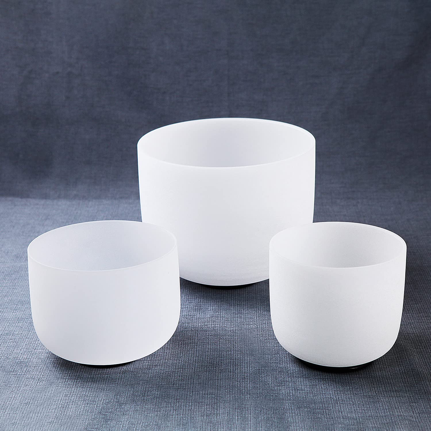 Hye-eun Set di 3 campane tibetane in cristallo di quarzo smerigliato per la guarigione del suono, 15,2 cm, note si, note mi e note do da 25,4 cm, con borsa per il trasporto