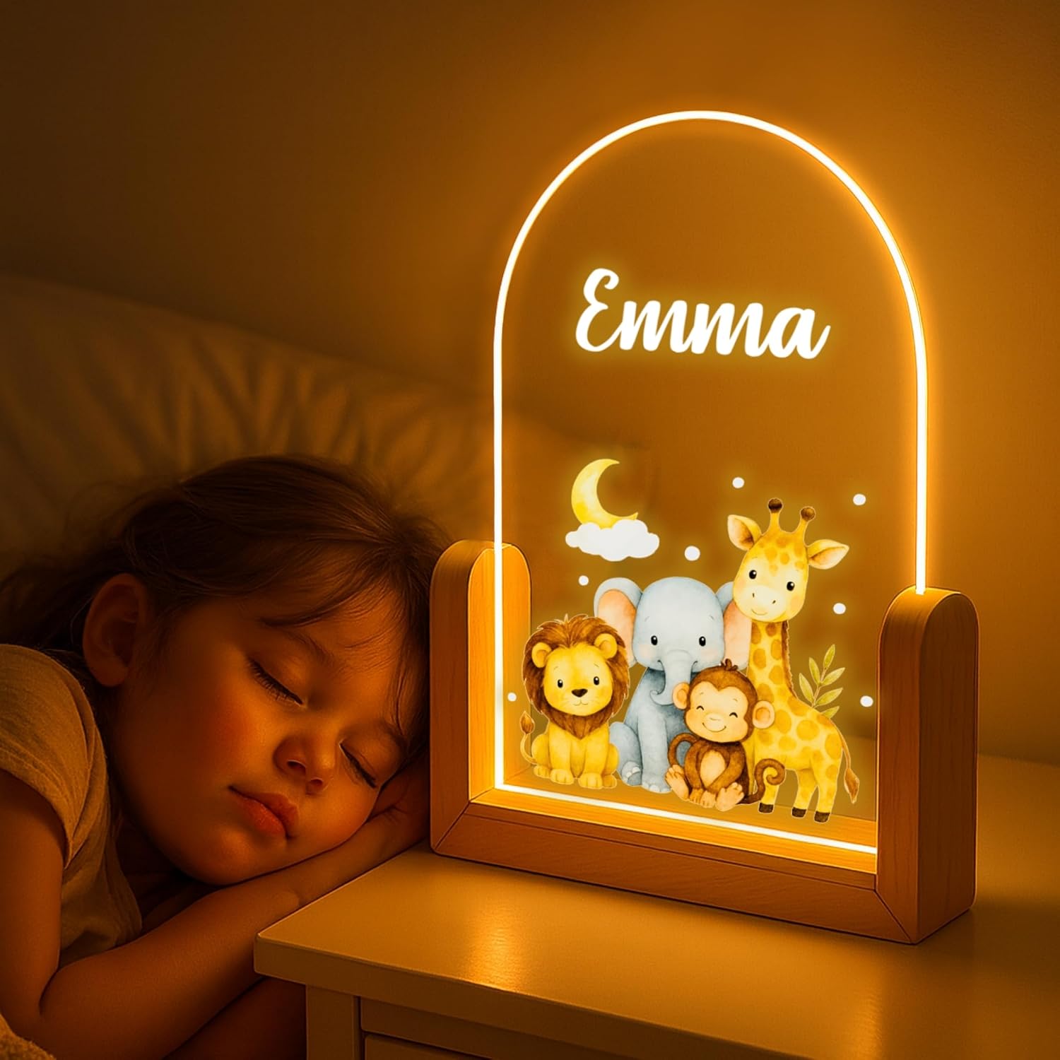Personalized LED Night Light with Name - 5x7" - Personalized Baby Night Light for Kids Room, Bedside Lamp, Toddler Nursery Decor, Nursery Night Lamp Gift, New Born Gift (Zoo) image 4