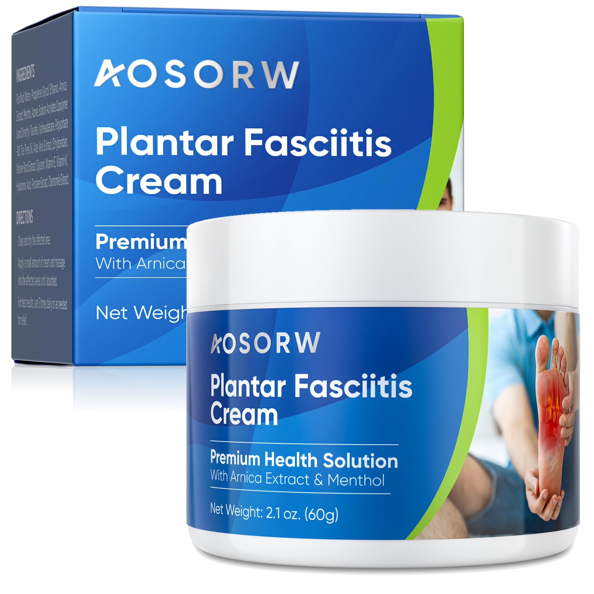 AOSORW Plantar Fasciitis Relief Cream - Natural Herbal Formula for Foot, Heel Spur, Ankle, Leg & Hand Discomfort - Premium Health Care Products - 60g