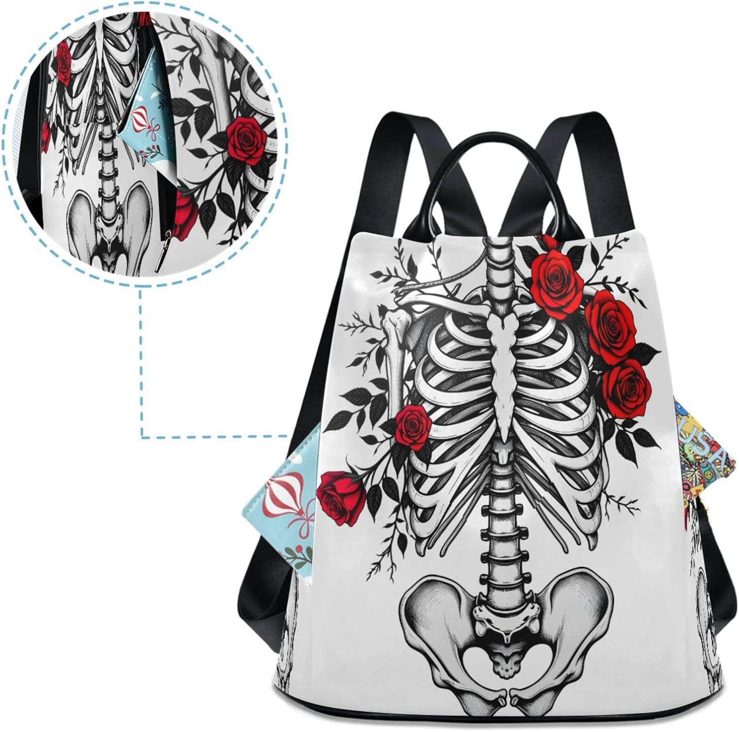 ALAZA Skull Skeleton Backpack Purse for Women Anti Theft Travel Bag Fashion Back Pack Shoulder Bag Handbag - Image 4