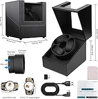 Vista 5 de J&T Technology Enrollador de reloj para relojes automáticos, enrollador automático de reloj con luz LED, caja de reloj giratoria con motor